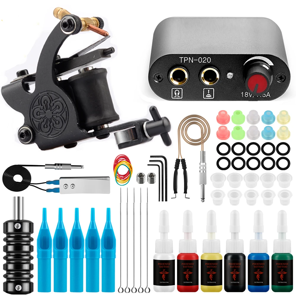 Tattoo Kit Complete Tattoo Machine Set Power Supply Black Inks Pigment Tattoo Needles Tattoo Accessories Body Art Design Tools