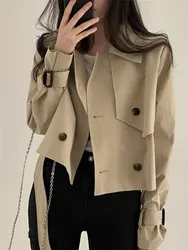 韓国の女性用ショートトレンチコート,女性用カジュアルジャケット,レースアップコート,女性用トップス,2色,hf1903,秋,2023