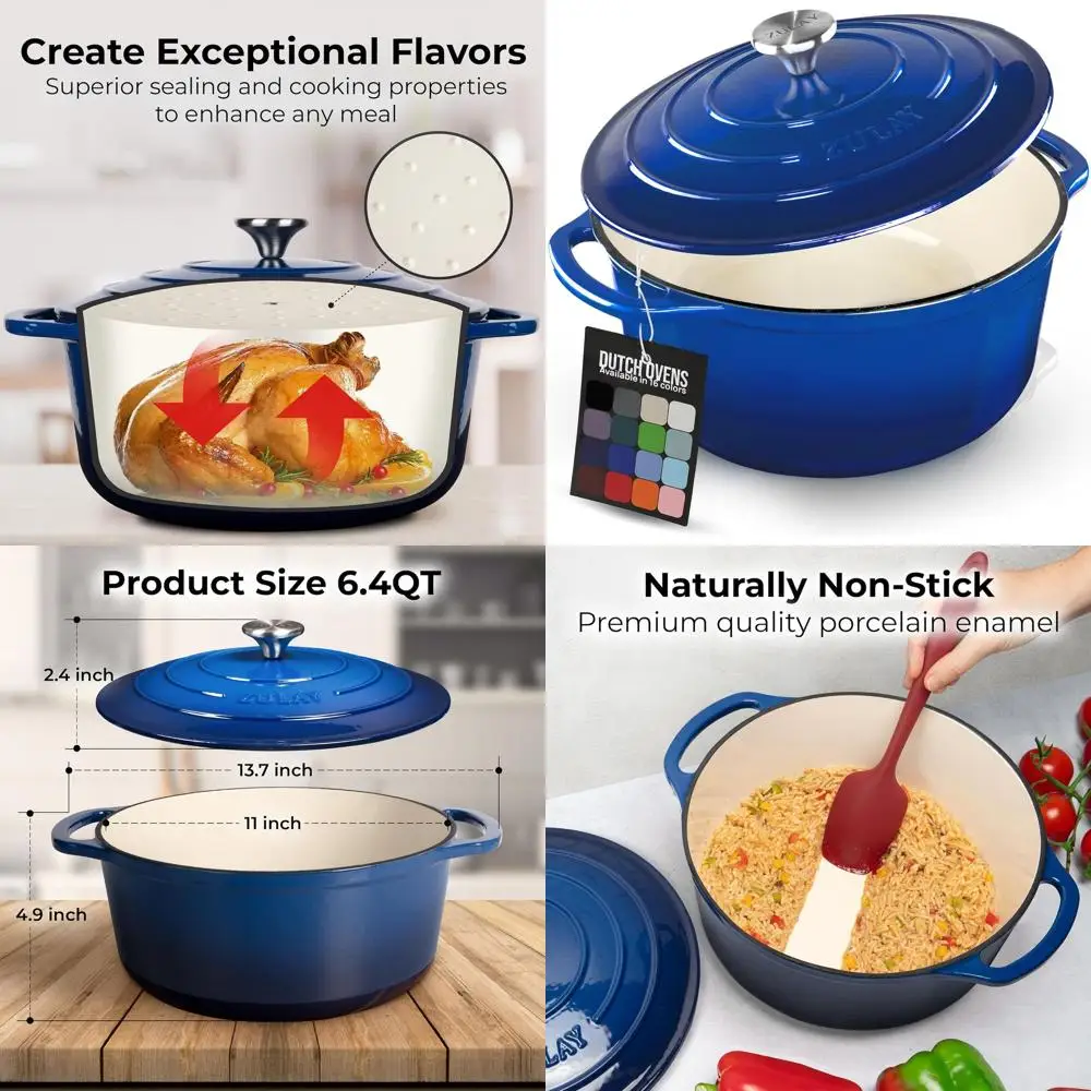 

Enameled Cast Iron Dutch Oven, 6 Quart, Oven Safe to 500°F, Ideal for Baking, Stews, Braising, Roasting, Blue