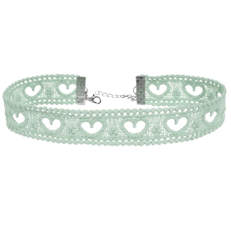 Green Choker for Women Openwork Hearts Necklace Clavicle Lady Jewelry Accessories Girl Gift