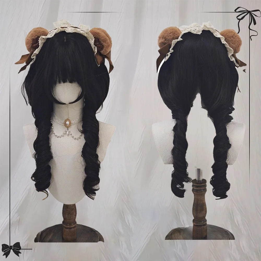 شعر صناعي مجعد روماني مقاس 22 بوصة مع ذيل حصان مزدوج حلو ولطيف، مناسب لسترات لوليتا اليومية للنساء #3
