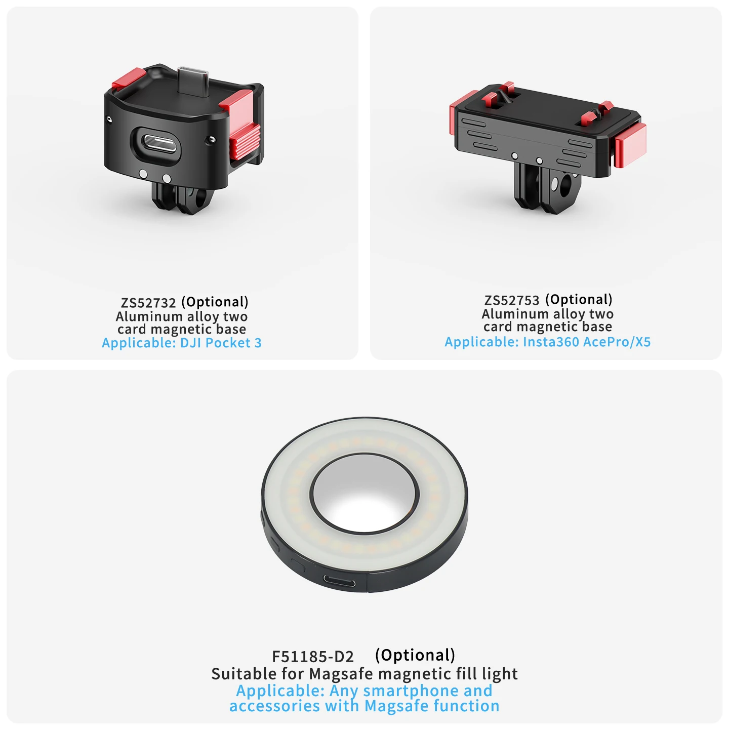 Magnetische Halterung mit Schnellverschluss, 360° Dämpfungs-Kugelkopf, Stativadapter für GoPro, DJI, Insta360, iPhone MagSafe, Lichtstativ – Detail 29