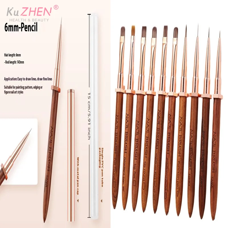 1PC  Nail Brushes Sandalwood Nail Art Brushes Pen Rack Design Painting Nail Design Pen Detail Brush Drawing Tool Manicure Pen