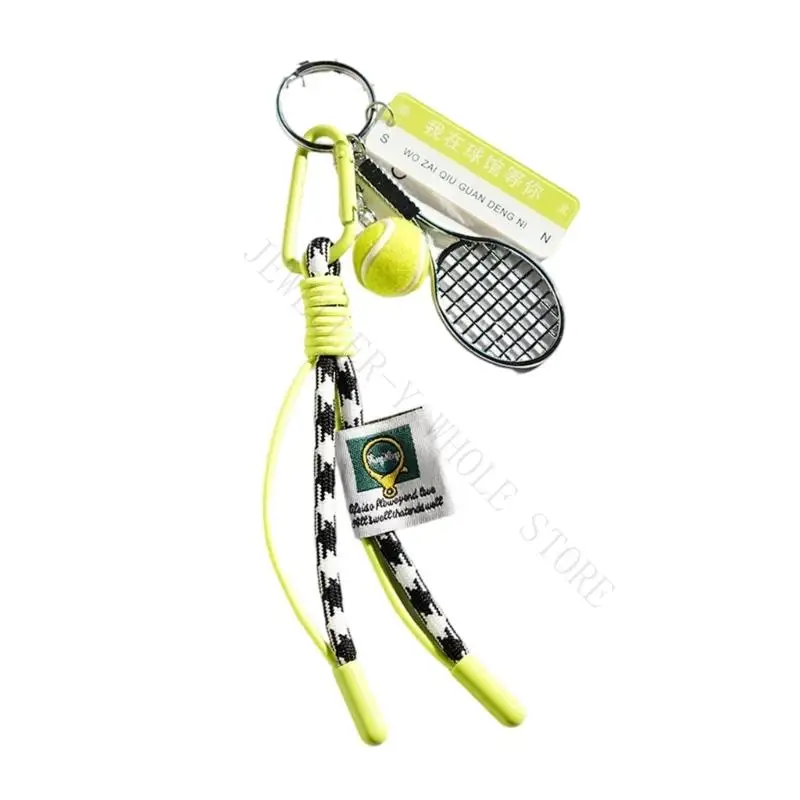 R7UF Artistic Green Sports Keychain Pendant Handwoven Rope Tennis Ball Theme Backpack Decoration Decorative Item