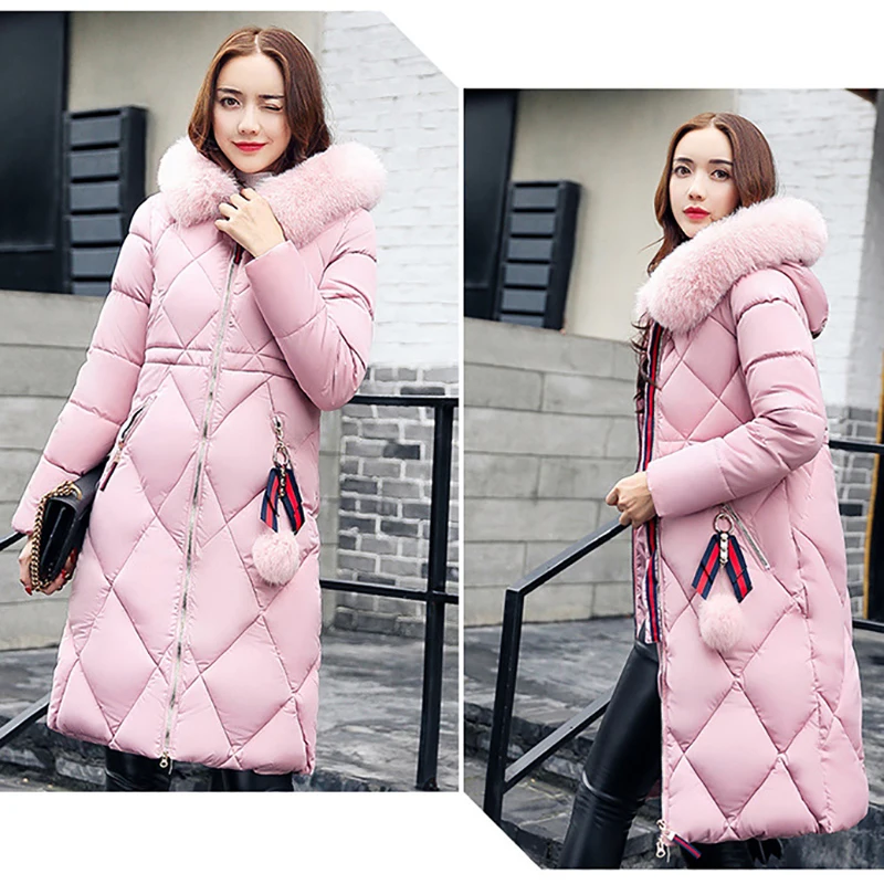 Women Winter Long Parkas Coats Plus Size Warm Thickening 2023 Fashion Casual Fur Neck Slim Straight Hooded Jackets Overcoat Coat