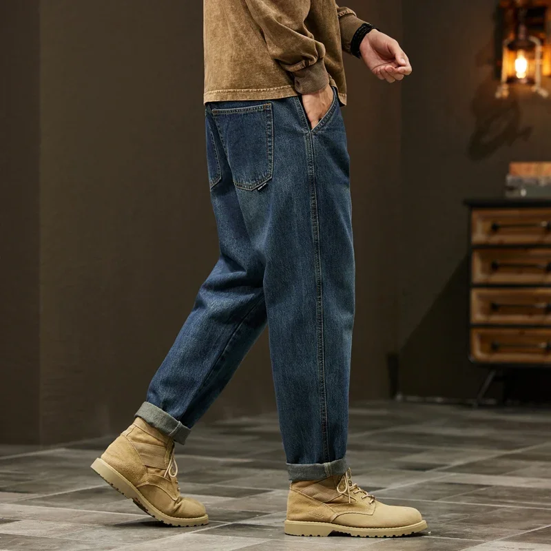 95% Baumwolle Neue Herren-Jeans, Lose Haremshose, Schmal Zulaufende Modehose, Lässige Outdoor-Arbeitshose, Weite Denim-Hose Ansicht 5