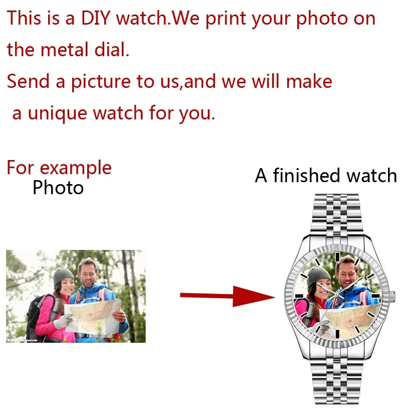 Logo Photo Design Unisex Men Women Quartz Watch Photo Print on Watch Dial DIY Clock Creative rlx Watch Unique Gift For Lovers