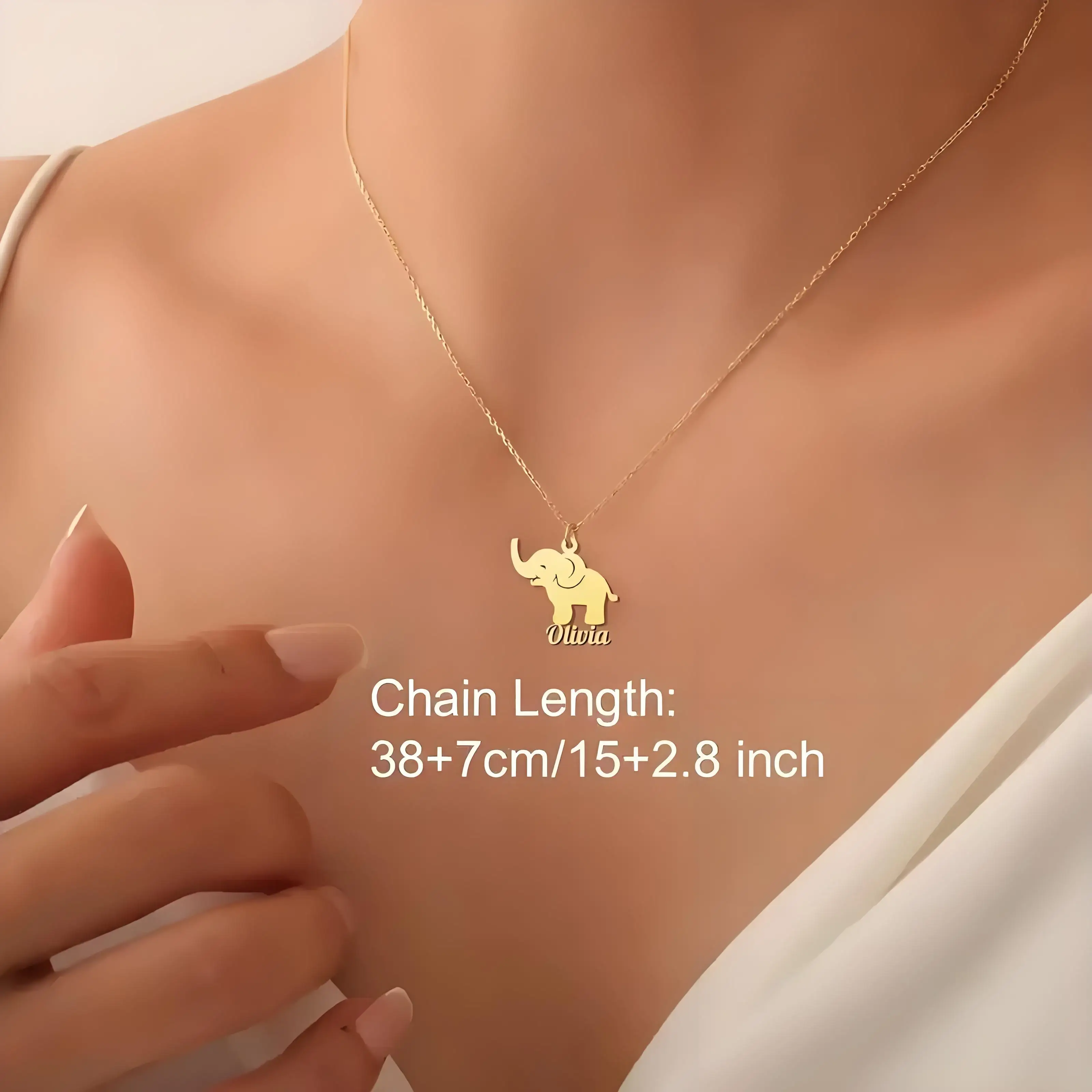 Custom Elephant Name Necklace in Gold Finish, Handmade Jewelry for Her, Great Present for Birthdays and Anniversaries