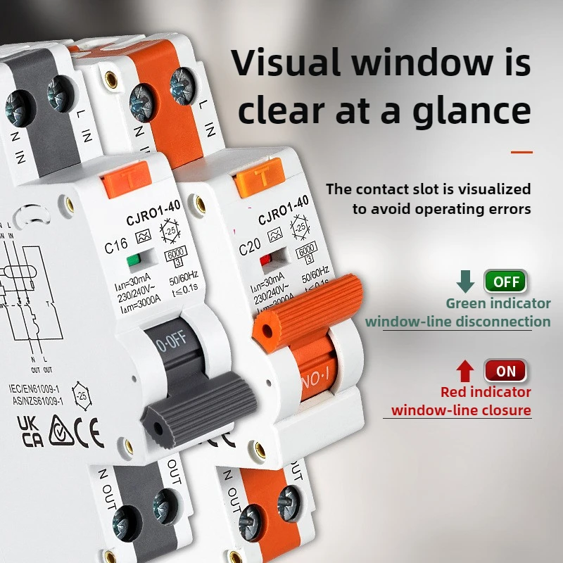 RCBO Type A Residual Automatic Circuit Breaker 1P+N DPN With Over Current Leakage Protection 30mA CJRO1-40
