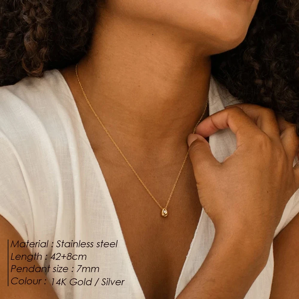 EMANCO Women's Boutique Jewelry Stainless Steel Gold-Plated Teardrop Pendant Necklace Suitable for Parties and Festivals