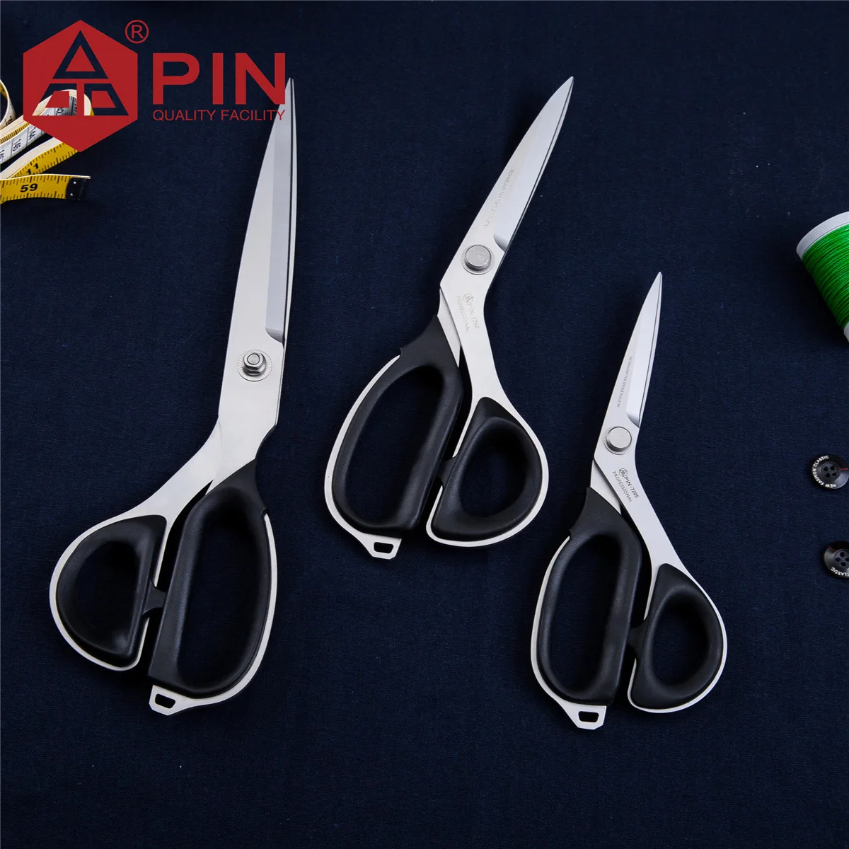 PIN Heavy Duty Dressmaking Scissors 3 Size, Industrial Sharp Fabric Shears for Denim Leather, Professional Tailor Quilting Tools