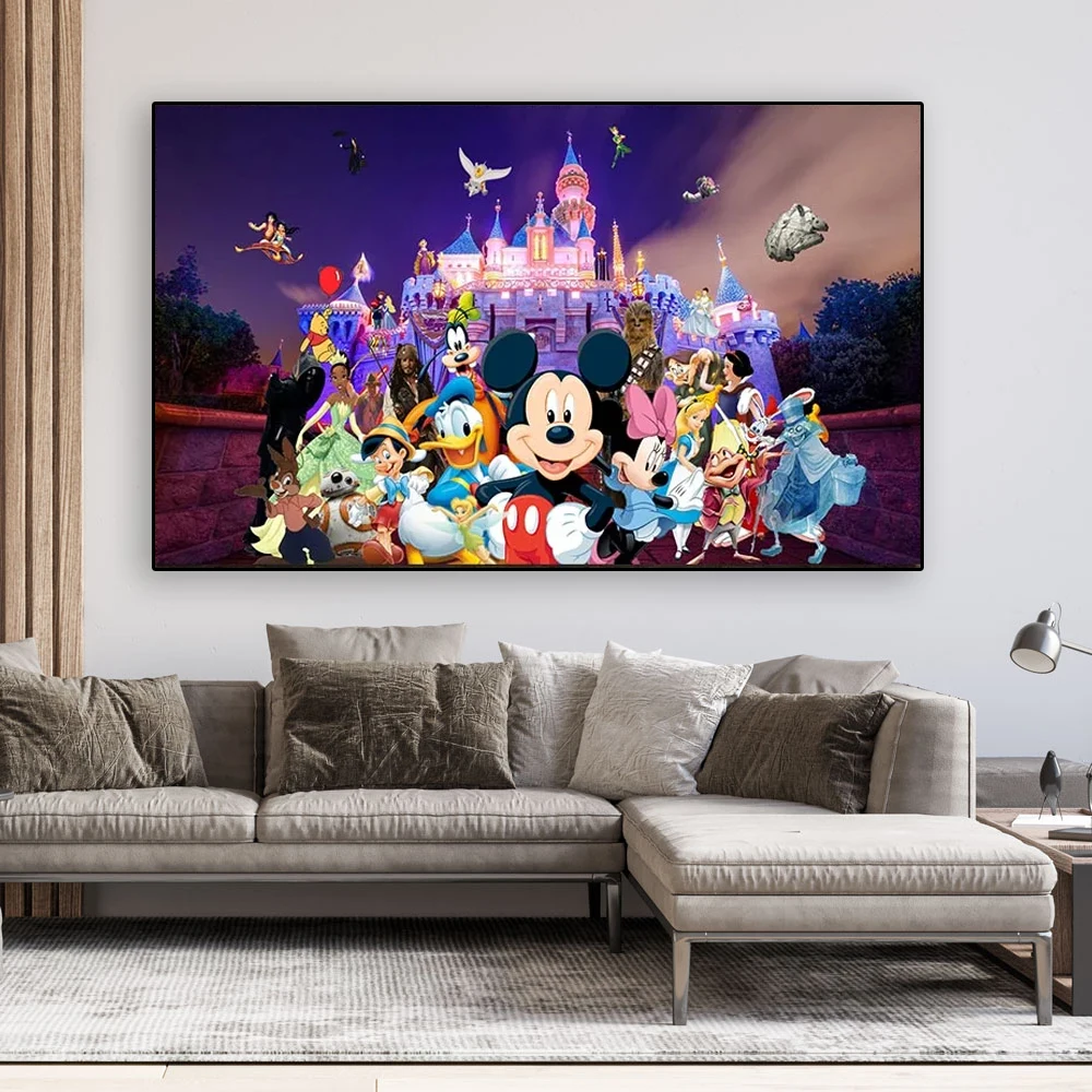 

MINISO Disney Castle Mickey Mouse Canvas Painting Snow White Poster Disney Figure Wall Art Canvas Print For Kids Room Home Decor