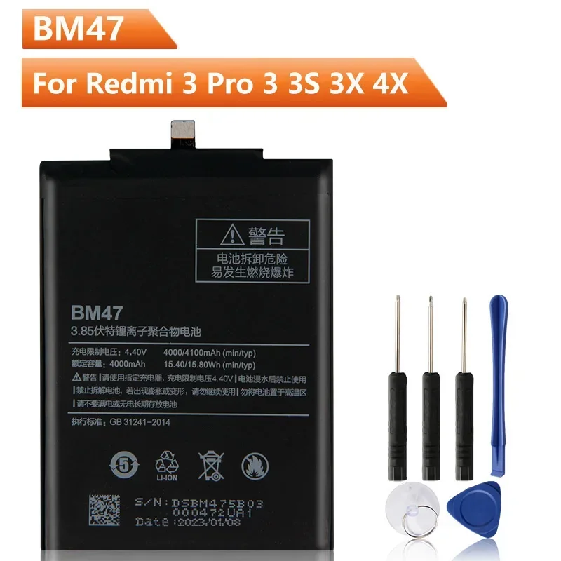 BM47 Replacement Phone Battery For Xiaomi Redmi 3 3S 3X Redmi 4X Pro Rechargeable Battery 4100mAh with Tools