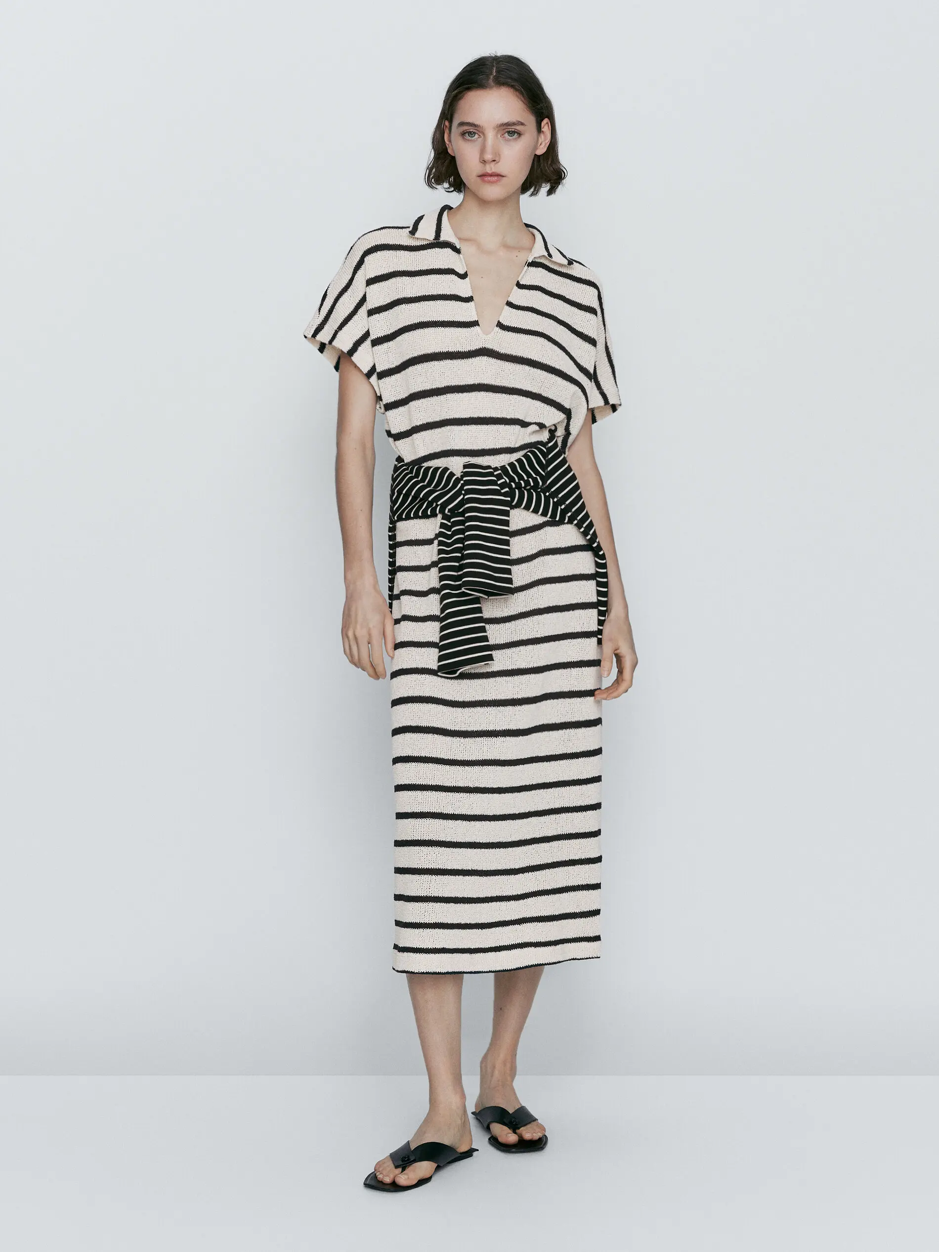 Ethereal MD 2024 autumn new style of Cotton blend casual striped POLO neck long dress