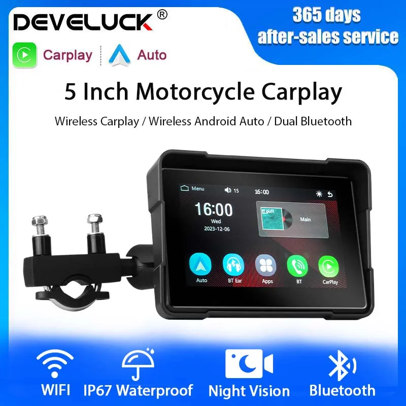 5 Inch Portable Theft-proof Motorcycle Carplay Smart Screen Wireless Carplay&Android Auto Bluetooth Waterproof Night Vision GPS