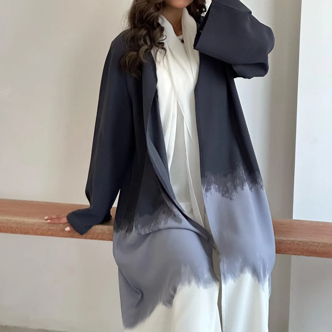 Elegante Tie Dyed Ramadan Eid Fashion Bandhnu Kimono musulmano Abaya Robe Musulmane Abaya Cardigan servizio di culto musulmano abbigliamento