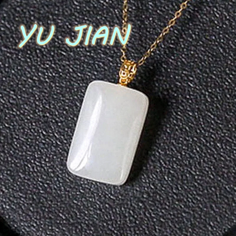New Product Natural Authentic Hetian Jade Brand Pendant Quality White-Jade Lucky Charm Fengshui Neck Chain Necklace Fine Jewelry