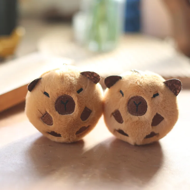 New Cute round capybara small pendant soft plush toy fashione bag pendant cool keychain lifelike  doll kids birthday gift