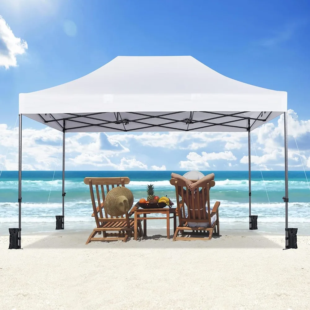 

Heavy Duty Pop Up Canopy Tent, 10x15 Instant Shelter Tent, 4 Sandbags & 8 Stakes, Outdoor Adjustable Canopy with Wheeled Bag
