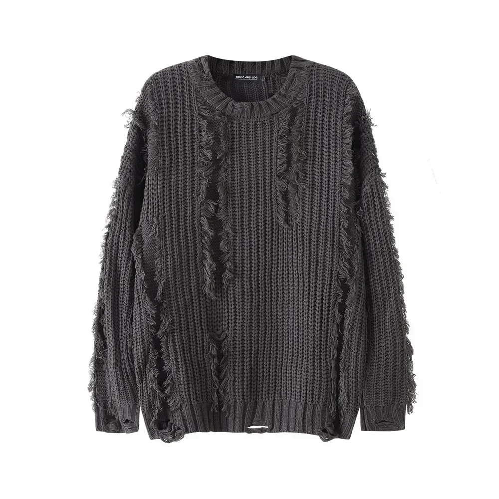 Torn Tassels Ripped Holes Oversize Punk Gothic Sweaters for Women Men Goth Y2k Streetwear Couple Winter Clothes Pullover