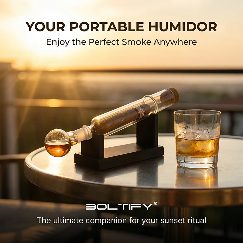 

BOLTIFY Glass Cigar Tubes Humidor Set Cigar Flavor Infuser Ball Base & Wooden Plug Cigar Incense Glass Tube Set
