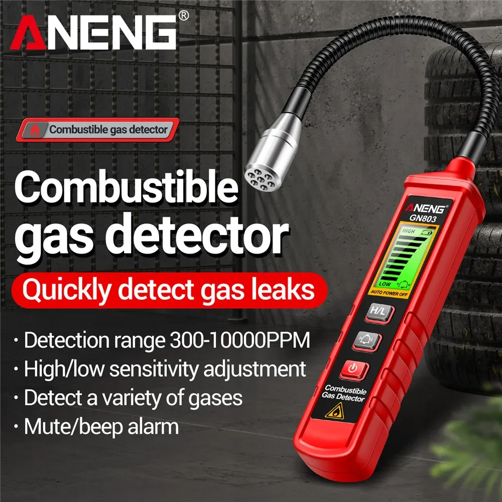 

Детектор горючих газов, тестер утечек газа из баллонов -10~60°C ℃ Измеритель газа с ЖК-дисплеем и звуковой/световой сигнализацией ANENG GN803, диапазон влажности 20~80% RH