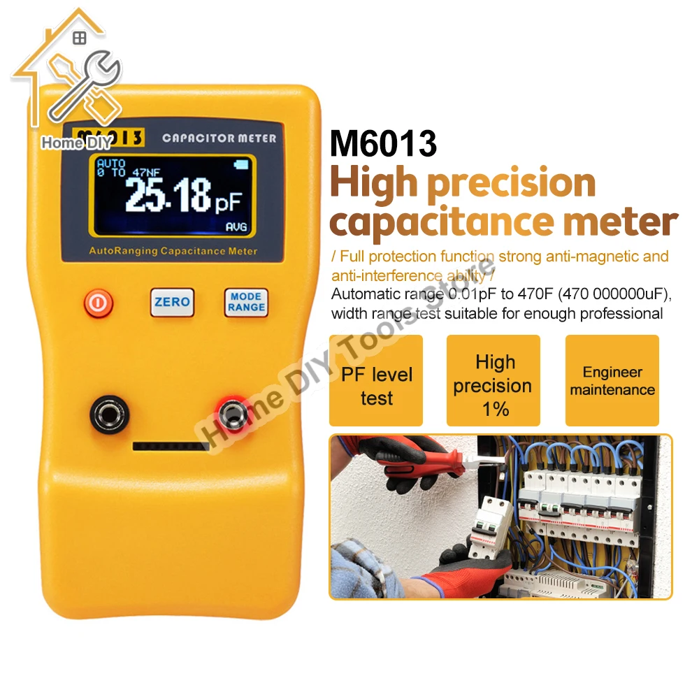 M6013 Digital Capacimeter High Precision Capacitor Meter Professional Measuring Capacitance Resistance Capacitor Circuit Tester