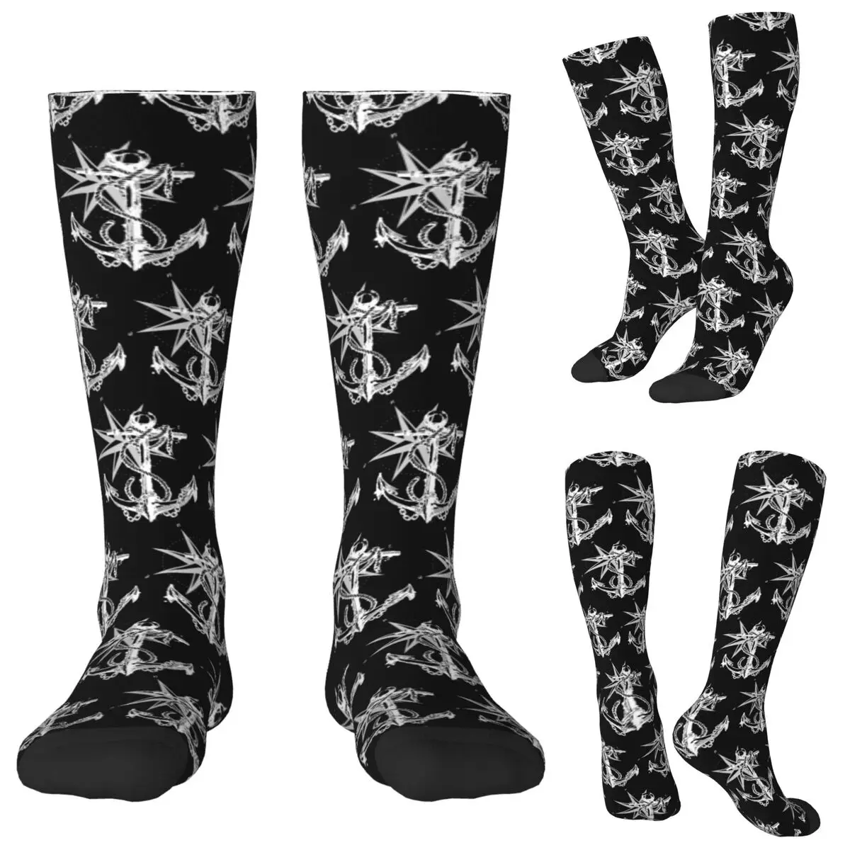 Nautical Compass Captain Anchor Boat Socks Harajuku Stockings All Season Long Socks Accessories for Man Woman Christmas Gifts