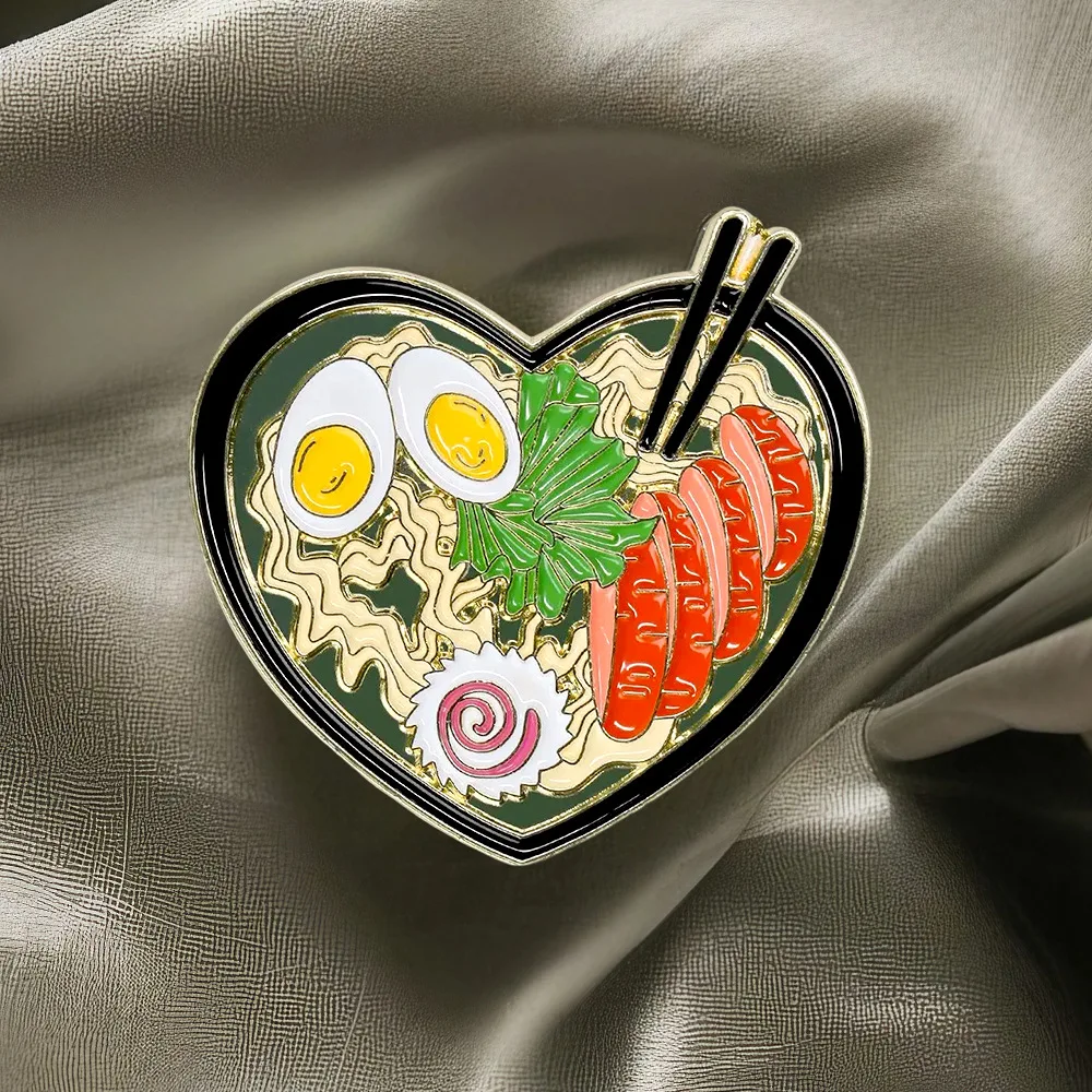 Amor tazón de arroz barbacoa Lamian Noodles broche de metal pin de solapa accesorios de insignia de comida