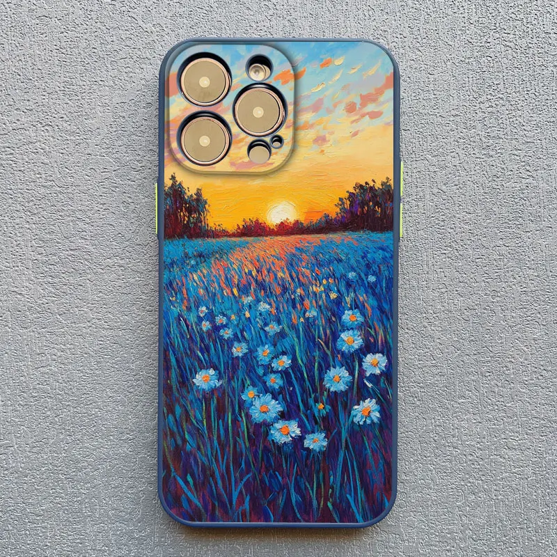 Ästhetische Schönheit Sonnenuntergang Blumenfeld Handyhülle für iPhone 17 Pro Max 16 13 12 Mini 11 Pro Max 14 15 Plus Pro Max XS X XR Hüllen – Detail 3