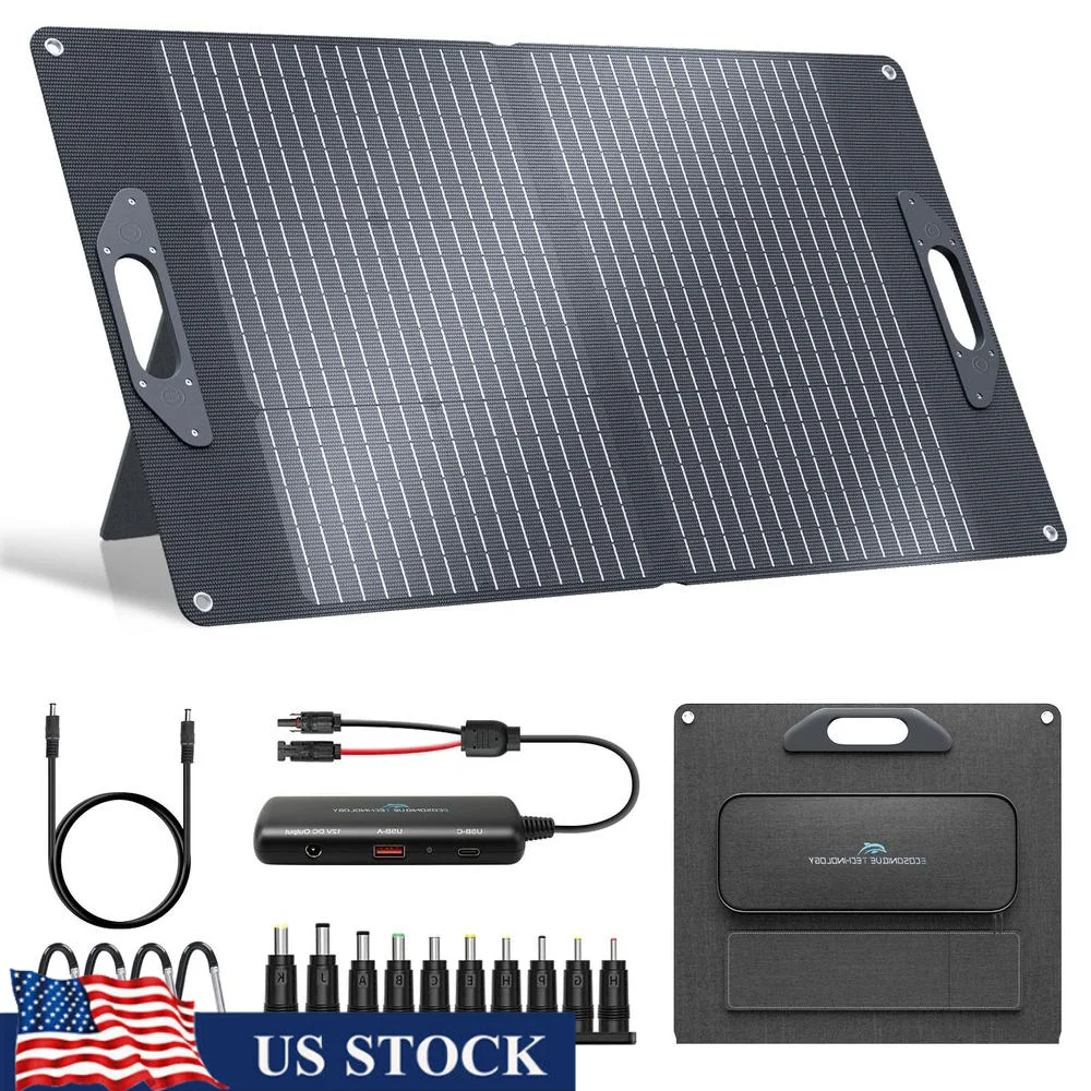 Adjustable 100W Solar Panel with 4 Ports MC4/DC/USB-A/C(PD 45W Foldable Portable Solar Powered Charger RV Camping Off-grid Eco