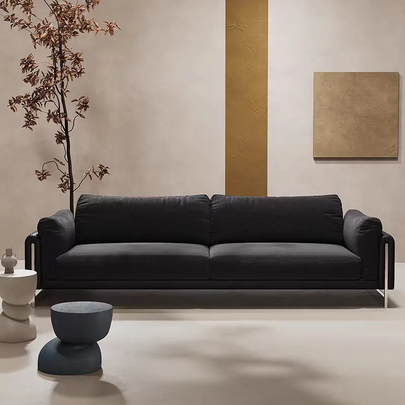 

Small apartment simple sofa living room removable and washable high-footed straight-row sofa leather with cloth sofa