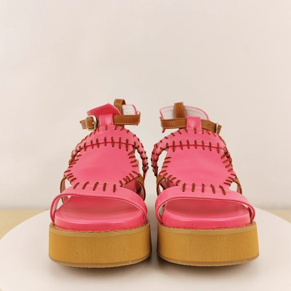 منصة إسفين جولة اصبع القدم الصنادل أزياء أحذية النساء Zapatos Mujer