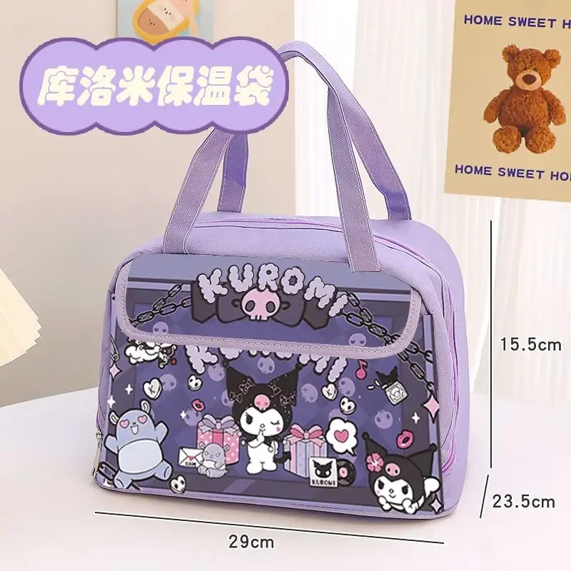 Sanrio cartoon kuromi anime thermal bag cute stain-resistant handbag large capacity waterproof lunch bag canvas bag kawaii