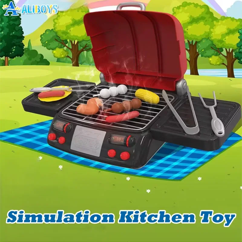 Simulação cozinha churrasco brinquedo menina forno de churrasco elétrico fingir jogar comida brinquedo educativo conjunto role play criança crianças presentes