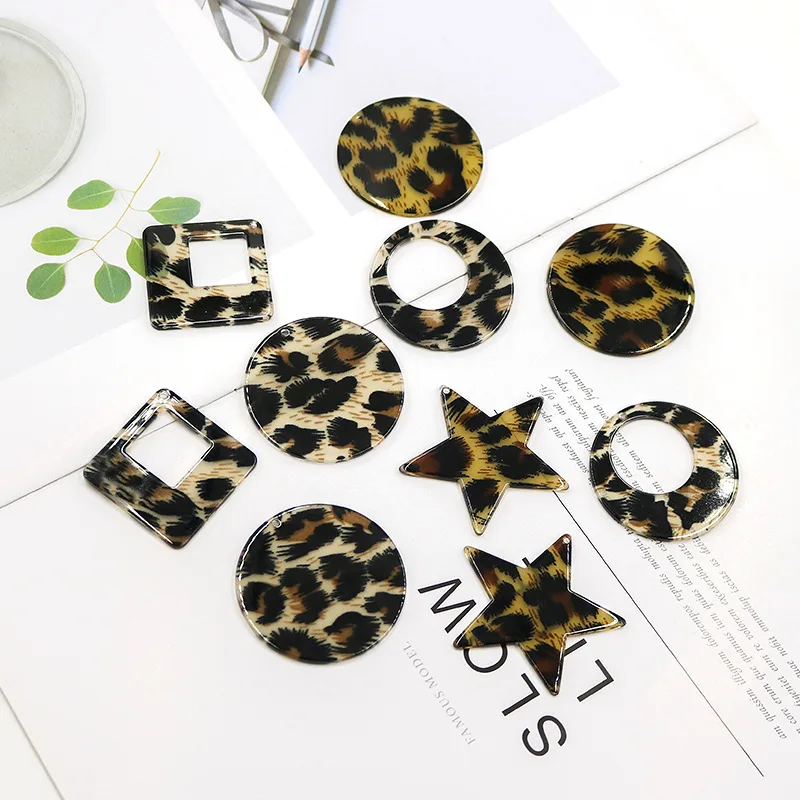 New style 50pcs/lot color Leopard print geometry rounds/stars/sqaure shape acrylic beads diy jewerly earring accessory