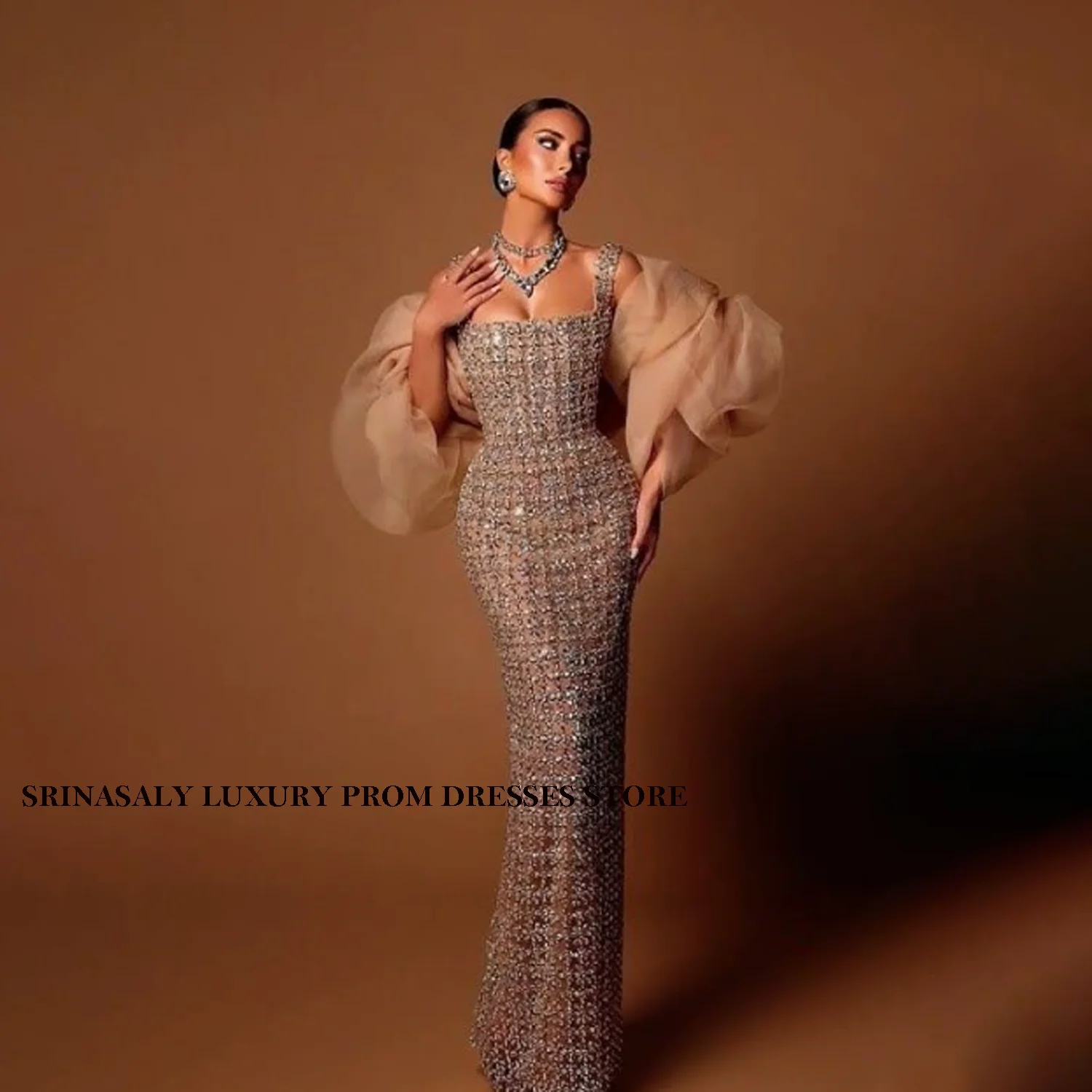 تخصيص فاخر Aso Ebi حورية البحر فساتين لحضور الحفلات الموسيقية الماس كريستال ثوب مسائي بريق الترتر فتاة سوداء أفريقية فستان حفلات الزفاف #1