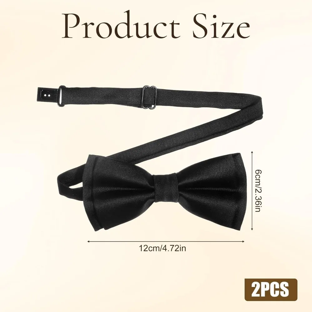 Men's Bow Ties, 2-Pack Solid Color Pre-Tied Adjustable Bow Tie for Weddings, Formal Events, Business, Daily Wear view 2