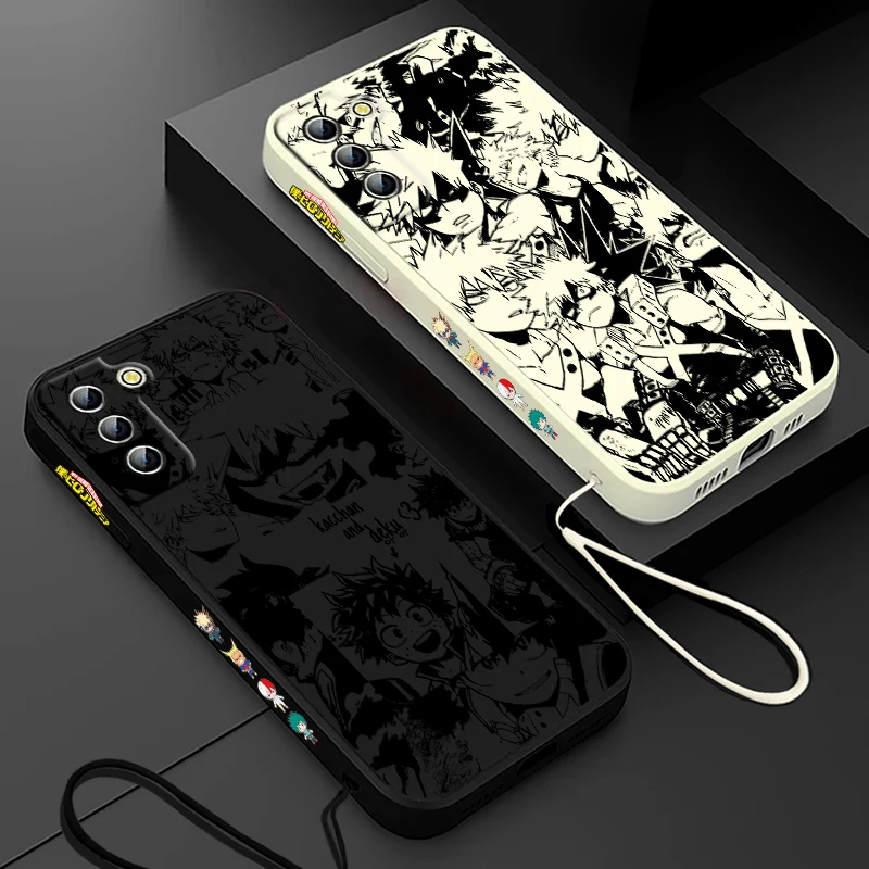 Anime My Hero Academia Phone Case For Samsung Galaxy S24 S23 S22 S21 S20 Pro FE Plus Ultra Liquid Left Rope Cover