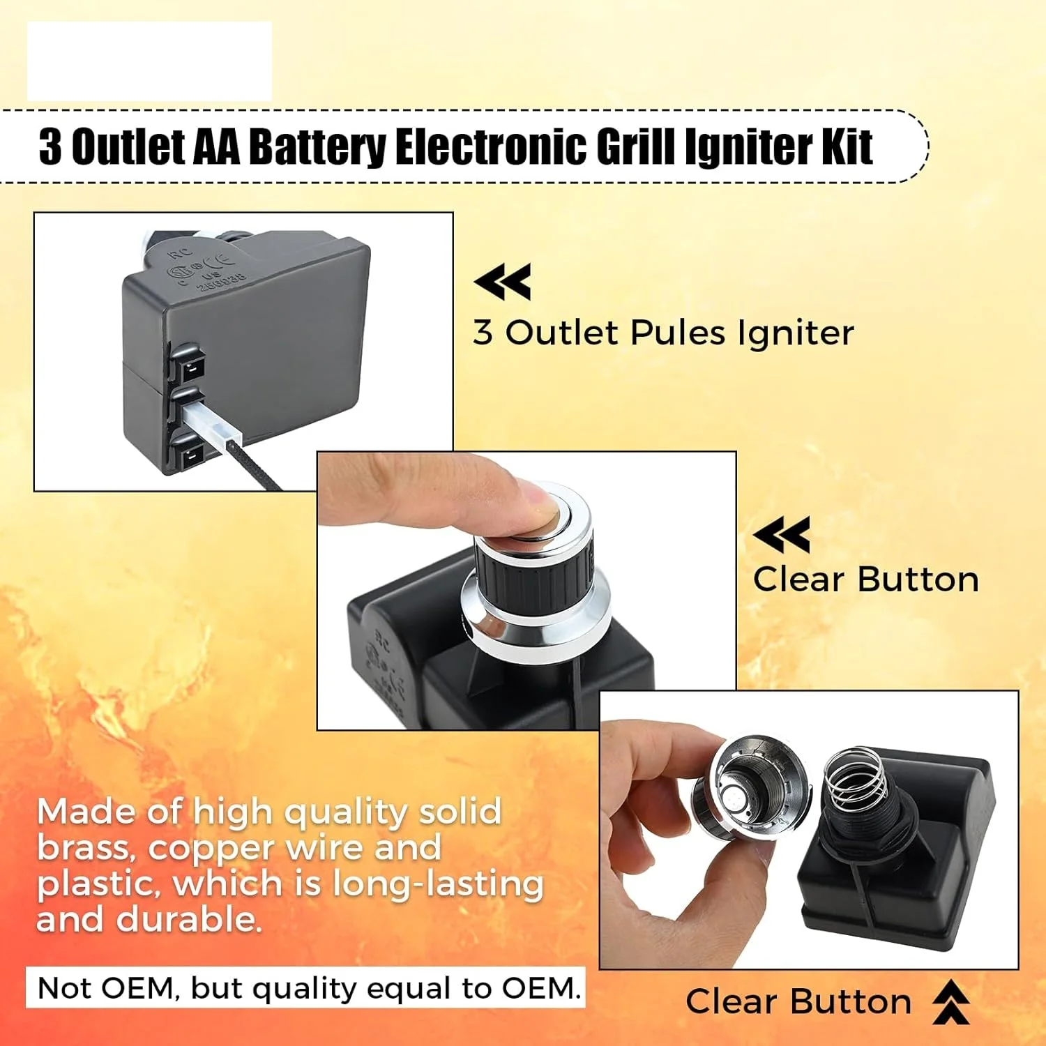 3 Outlet AA Battery Electronic Grill Igniter Kit with Ceramic Ignition Pins Compatible with Blackstone 28 Inch Griddle