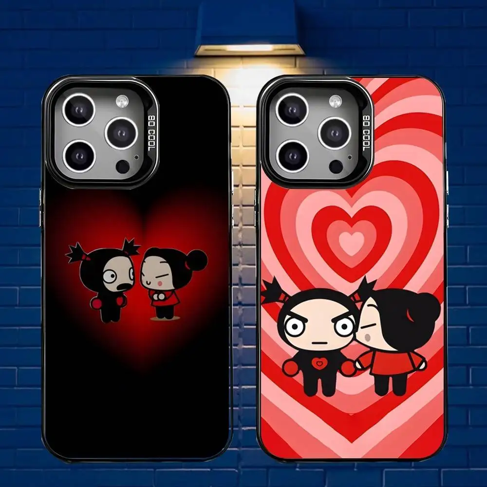 

Cute Cartoon Pucca Garu Phone Case For iPhone 16,15,14,13,12,11,Mini,Pro,E,MAX Gray Matte Silicone Black Cover