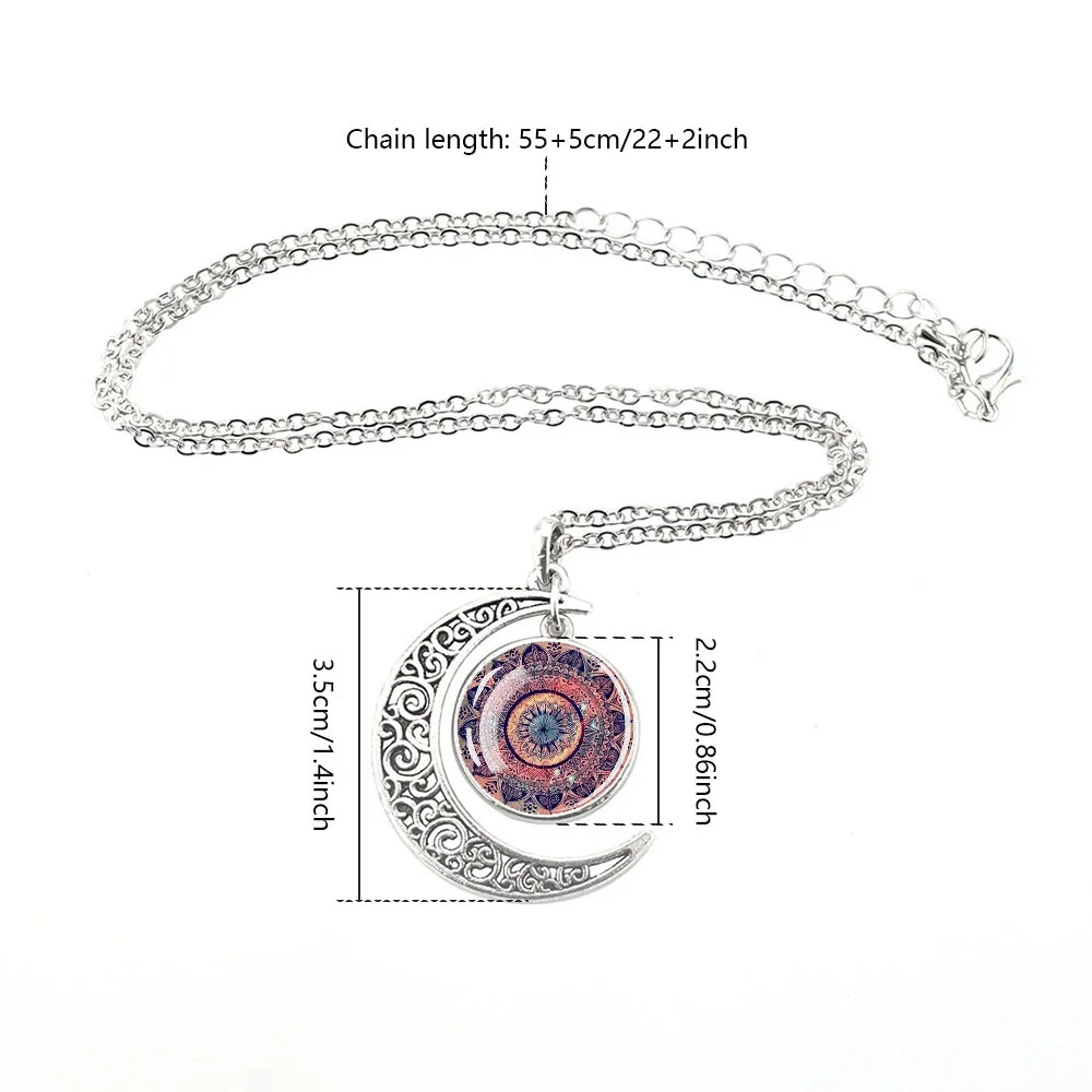 Mandala Necklaces Buddhist Meditation Jewelry Datura Flower of Life Crescent Moon Pendant Necklace for Women Men Lucky Gift