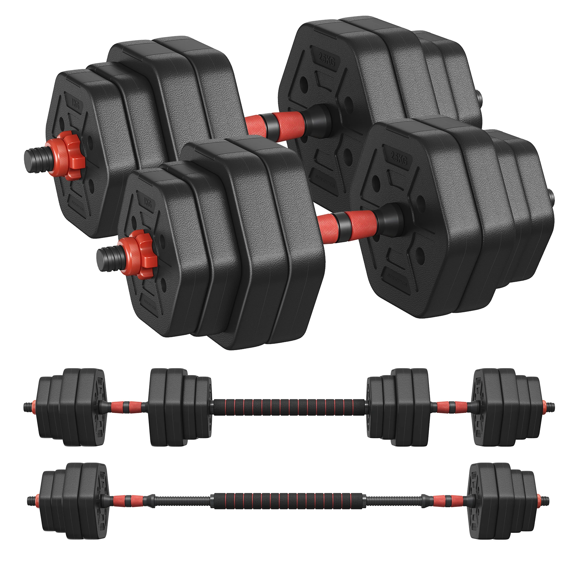 SONGMICS Juego de Mancuernas con Barra de Conexión, Mancuerna Corta, Barra de 30 kg, Peso Hexagonal para Entrenamiento, Fitness, Levantamiento en Casa, Gimnasio, Negro Tinta