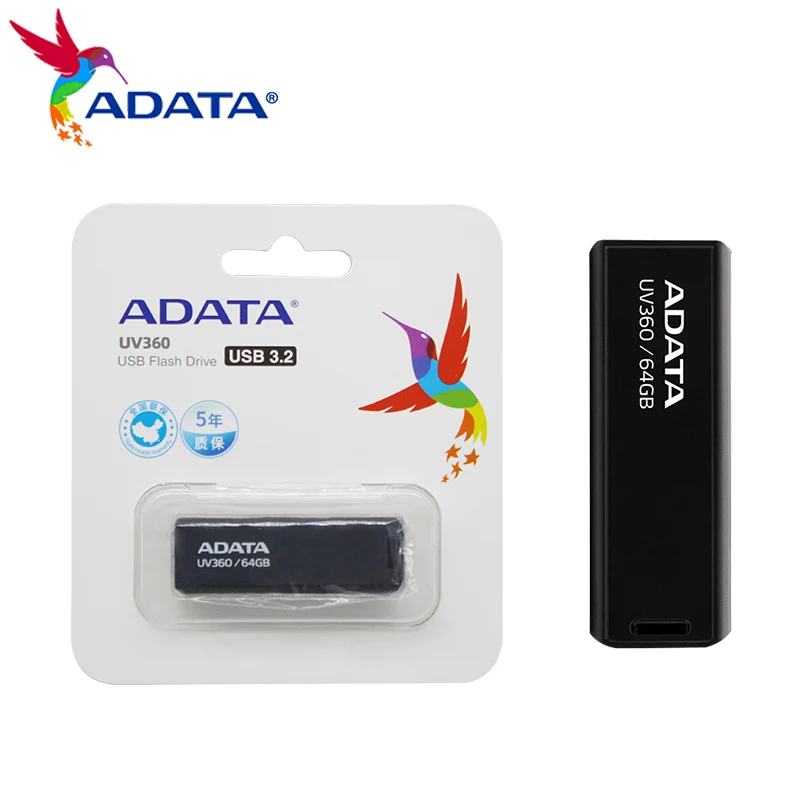 ADATA UV360 USB 3.2 Flash Drive 64GB32GB USB Pendrive Black Memory Stick Pen Drive for PC Speed Memory Mini U Disk 100% Original