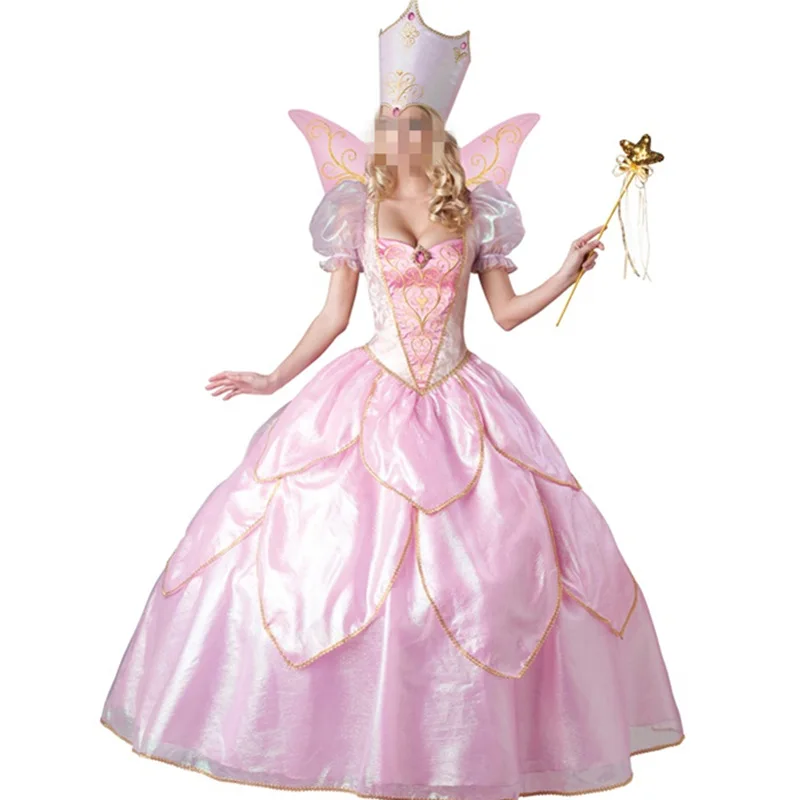 New Fashion Pink Princess Costume for Women Adult Fancy Dress With Hat Petticoat