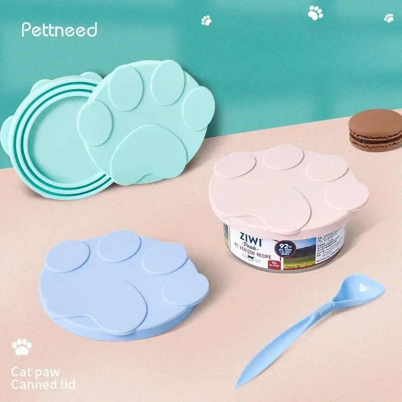 

Portable Silicone Dog Cat Canned Lid 2-in-1Food Sealer Spoon Pet Food Cover Storage Fresh-keeping Lids Bowl Dog Accessories