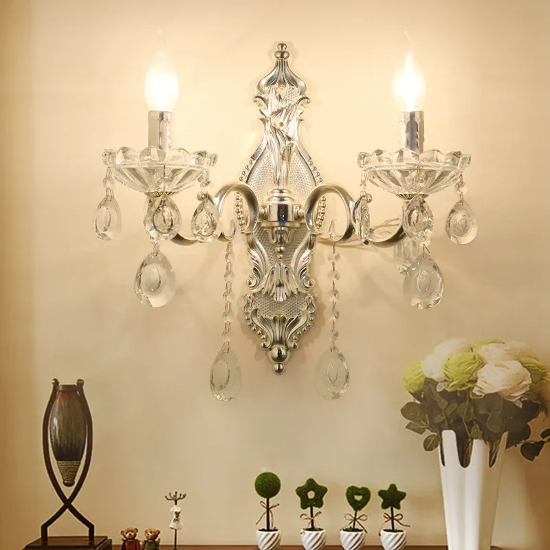 

European style zinc alloy crystal wall lamp bedroom bedside living room hotel aisle corridor entrance wall lamp