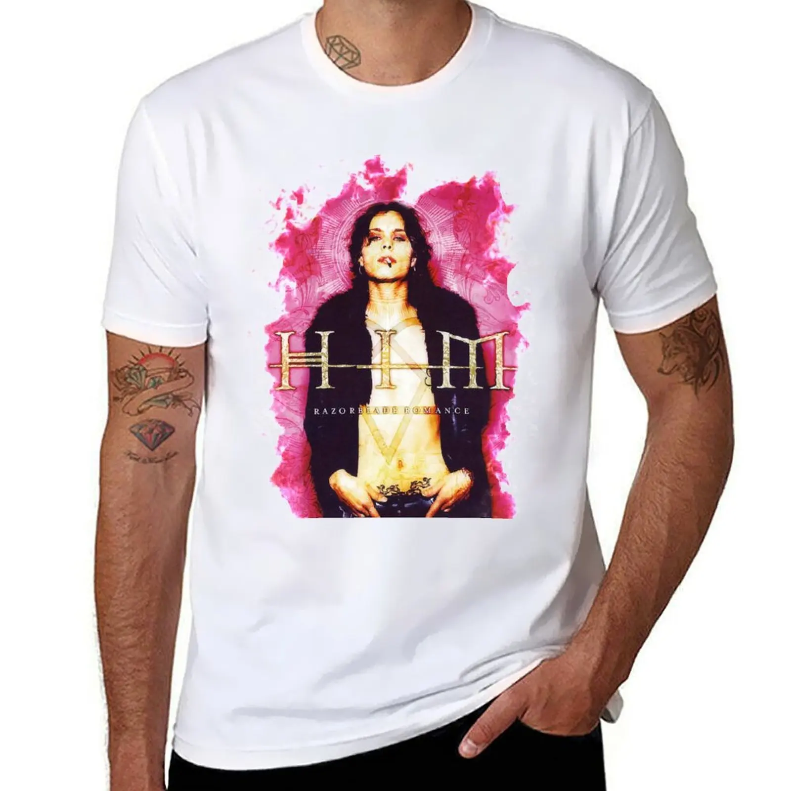 

Him Band VV H I M - Him Ville Valo Razorblade Romance smoke T-Shirt cotton t shirt man man t shirt graphic T-Shirt