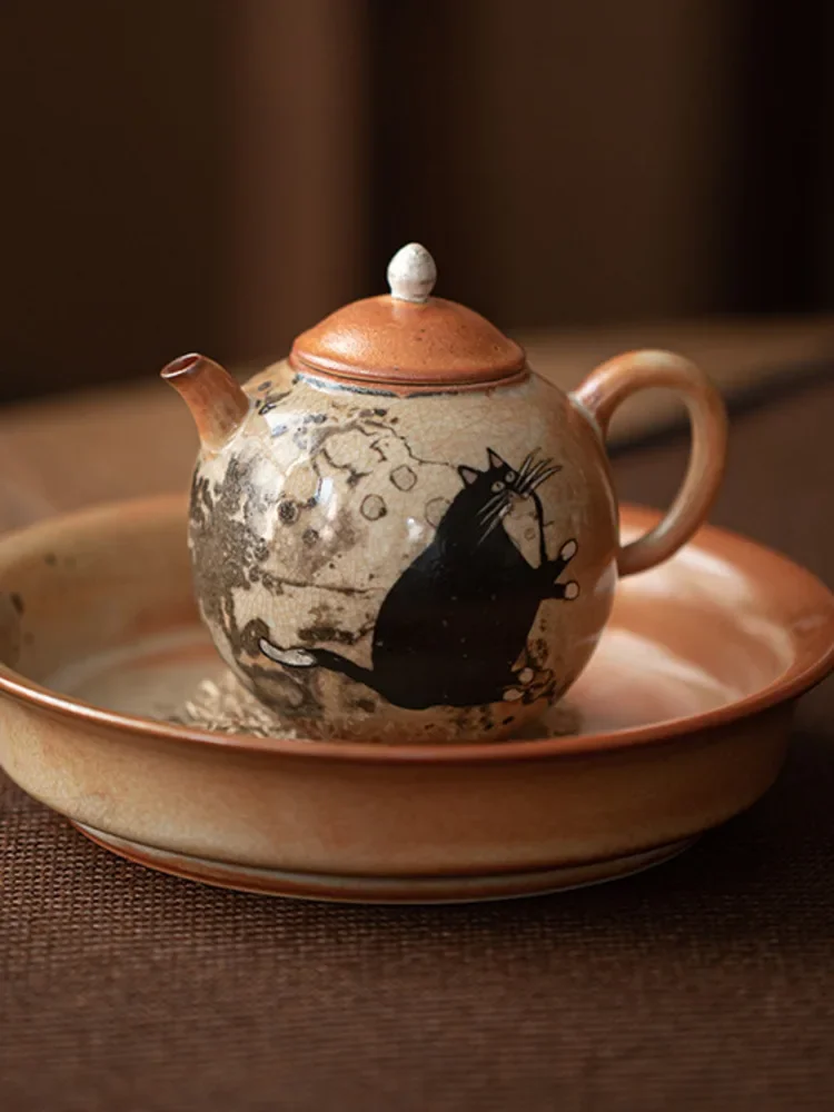 100ml Hand-painted Cat Tea Pot Vintage Garnet Potfilter Travle Tea Making Pot  Kung Fu Tea Water Coffee Ceramic Pot