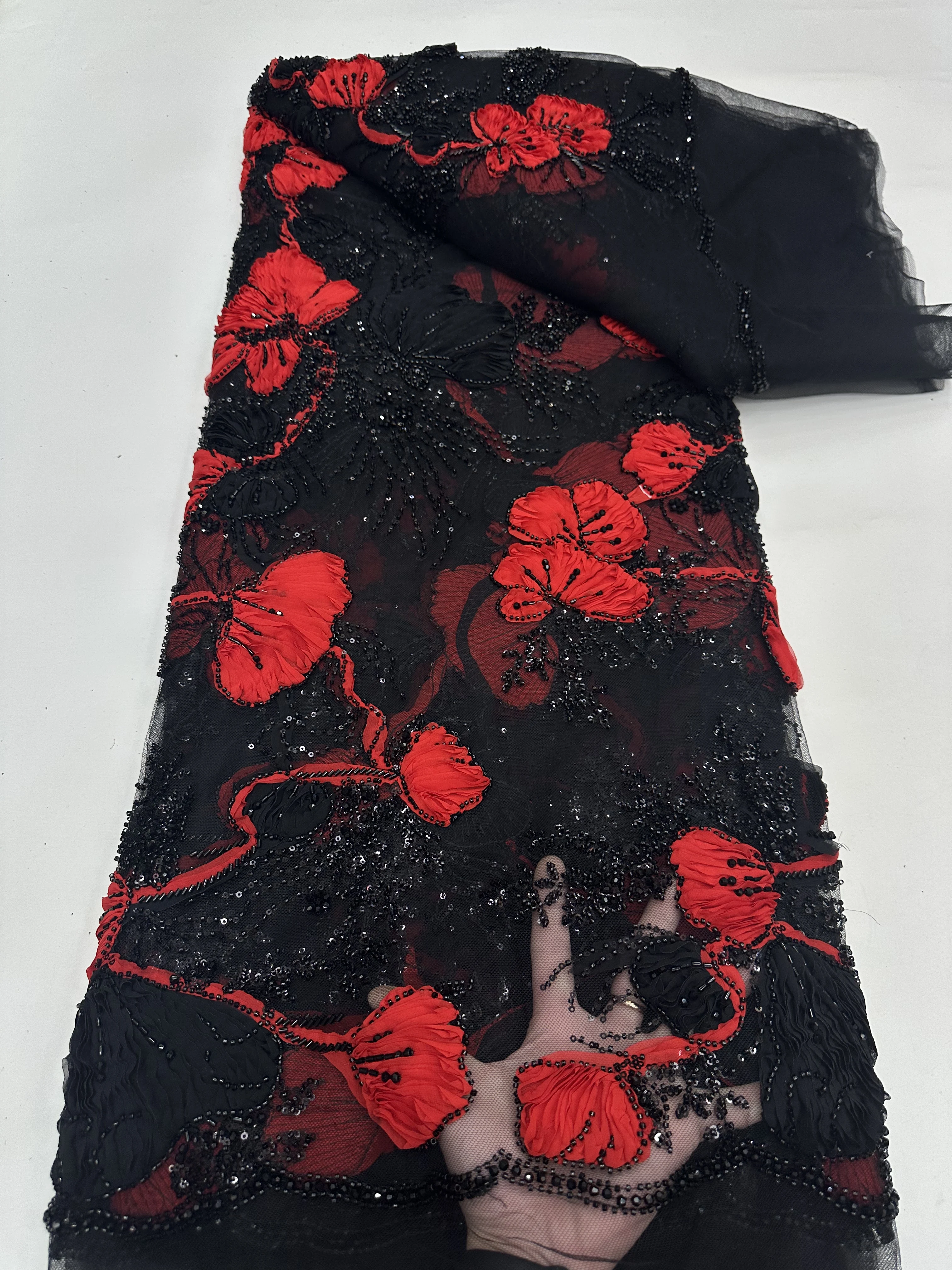 ビーズレース生地高級ナイジェリアレース生地 2025 高品質レースチュールレース生地スパンコールレース生地ウェディングドレス縫う